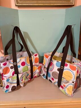 Thirty-One Organizing Utility Tote Set of 2 Colorful Dot Circle Pattern